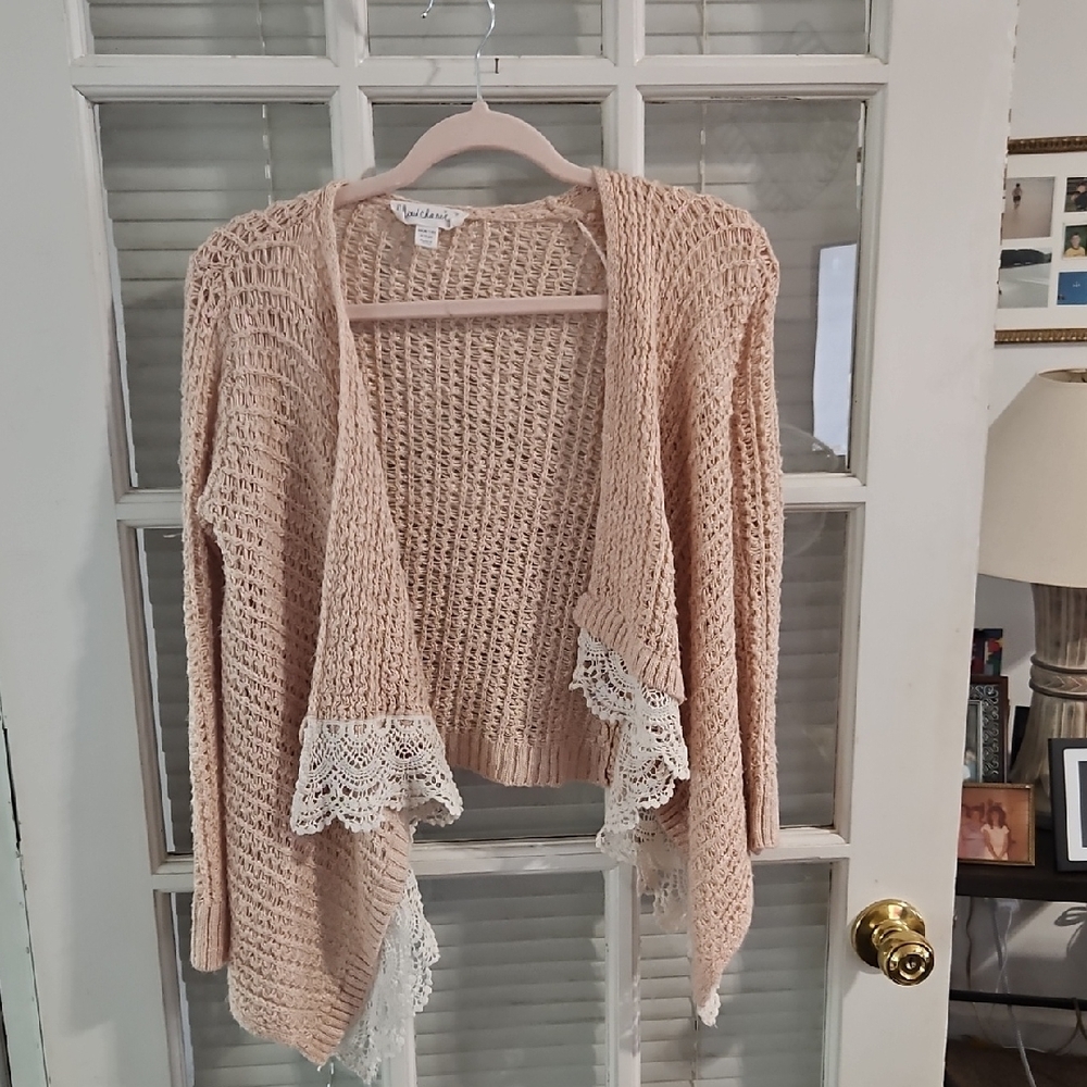 Cloud Chaser Lace-Trimmed Cardigan - Cream. Sz Medium